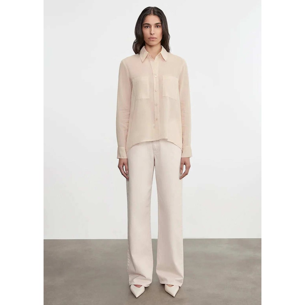 ENZA COSTA Cotton Organza Shirt Women Medium Fawn Sheer High Low Button Up Top